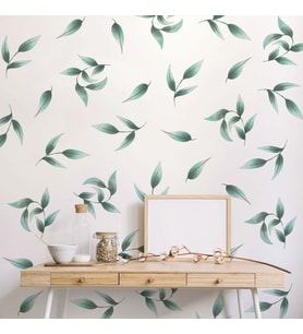 Yeşil Botonik Yapraklar Minimalist Botanik Duvar Dekorasyon Sticker Etiket (Karışık)