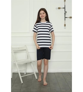 pilelistore- Kız Çocuk Penye Şortlu Pijama Takım Lacivert