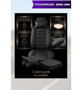 volkswagen bora 2000 Koltuk ve Kılıf uyumlu Yastık Siyah Minder Lüks 2 Minder 2 Yastık