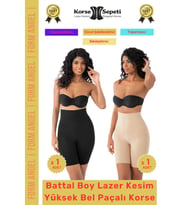 #Korse 2 Beden Küçülten Kaymaz Toparlayıcı Battal Boy Lazer Kesim Yüksek Bel Paçalı Korse 2'li Set