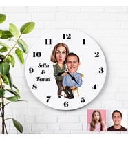 Karikatürlü Kadın Erkek Kişiye Özel Duvar Saati