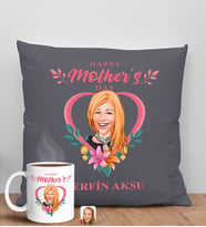 BK Gift Kişiye Özel Karikatürlü Anneler Günü Tasarımlı Antrasit Kırlent Yastık ve Kupa Seti, Anneye Hediye, Ev Dekorasyonu, Anneler Günü Hediyesi-5