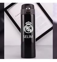 Kişiye Özel Lazer Baskılı 500ml Çelik Takım Baskılı Termos – Sızdırmaz, Vakumlu, Kilitli Kapak (Siyah)