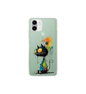 Redmi A1 Plus ile Uyumlu Splash Kedi Tasarımlı Şeffaf Silikon Kılıf