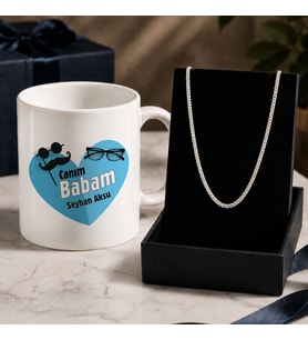 BK Gift Kişiye Özel Babalar Günü Tasarımlı Beyaz Kupa & Kral Zincir Kolye -8, Babalar Günü Hediyesi