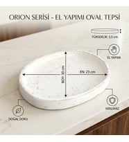 Orion Serisi El Yapımı Kırılmaz Oval Sunum Tepsisi (23x30 cm) - Eskitme Beyaz