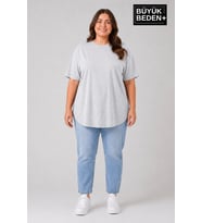 Süperlife Büyük Beden Kadın Bisiklet Yaka Basic Oval Etek Detalylı 3xl-6xl Uzun Tunik SPR26BTSK502