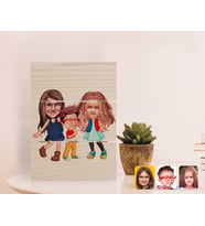 BK Gift Kişiye Özel 3 Kardeş Karikatürlü Otantik Masaüstü Ahşap Palet Çerçeve-1 (Beyaz)