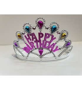 Gümüş Renk Happy Birthday Yazılı Doğum Günü Tacı 60 cm