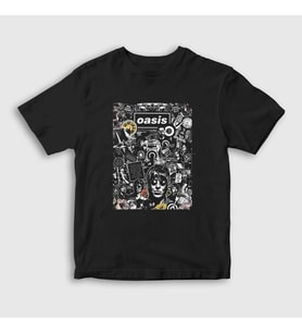 Presmono Unisex Çocuk Siyah Poster Oasis T-Shirt 100458tt