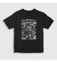 Presmono Unisex Çocuk Siyah Poster Oasis T-Shirt 100458tt