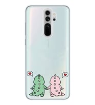 Redmi Note 8 Pro Uyumlu Kalpli Dinazor Çiftler Tasarımlı Şeffaf Telefon Kılıfı