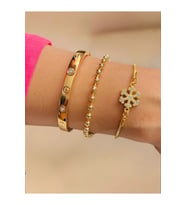 Altın Kaplama 3 lü Kombin Bileklik Seti Gold Renk Kadın Zincir Bilezik Künye Asansör Pandora