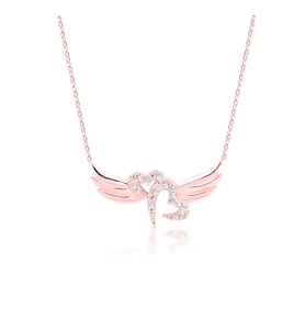 eJOYA 14 Ayar Rose Altın Melek Kanatlı Kalp Kolye 114499
