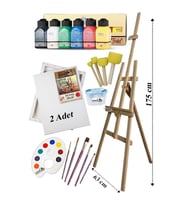 Akrilik Boya Resim Seti Artdeco 6 Ana Renk 75 ml Akrilik Boya Şövalye 2 Tuval 25x35 Fırça Spatula Şövale 