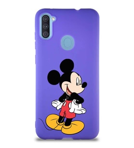 Samsung Galaxy A11 Soft Premier Kapak Mickey Mouse-D Tasarımlı Silikon Kılıf - Mor (Şeffaf)