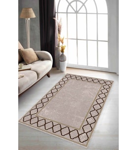 Bej Çerçeveli Kaymaz Tabanlı Makinede Yıkanabilir Halı MK78 - 100 x 160 cm