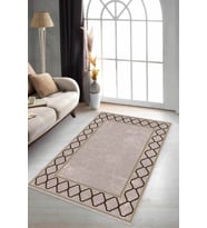 Bej Çerçeveli Kaymaz Tabanlı Makinede Yıkanabilir Halı MK78 - 100 x 160 cm