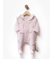 Çiçek Nakışlı Patikli Önden Çıtcıtlı Kız Bebek Tulumu (Pembe)