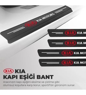 Kia Logolu Karbon Kapı Eşiği Koruyucu Bant Folyo 4'lü Set