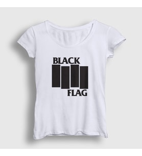 Presmono Kadın Beyaz Logo Metal Black Flag T-Shirt 476072tt
