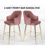 2 ADET PERRY ADA MUTFAK VE BAR SANDALYESİ - BAR TABURESİ - SİLİNEBİLİR BABYFACE KUMAŞ - GOLD AYAK
