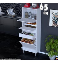Eliusta Irmak 65 cm Sepetli Çok Amaçlı Üst Çift Kapaklı 2 Çekmeceli Mutfak Kiler Banyo Dolabı 65x181x32 cm