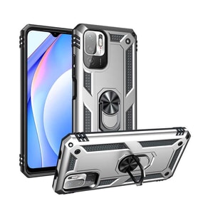 Xiaomi Redmi Note 10 5G Kılıf Metal Solid Yüzüklü Standlı Military Ring SRS (Gümüş)