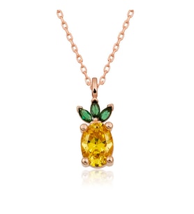Gümüş Rose Ananas Figür Meyve Kolye
