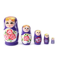 Ahşap Matruşka Bebek Beşli Set Mor