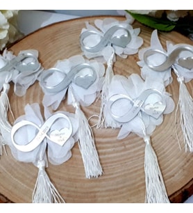 30 Adet İsim İşlemeli Beyaz Süslü Sonsuzluk İşareti Nikah Şekeri-