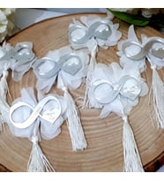 30 Adet İsim İşlemeli Beyaz Süslü Sonsuzluk İşareti Nikah Şekeri-