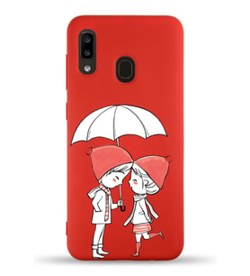 Samsung Galaxy A20e Uyumlu Lansman Kılıf Aşk Tasarımlı İçi Kadife Kapak-Kırmızı (Şeffaf)