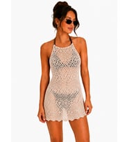 Ajurlu Sırt Dekolteli Transparan Beachwear - Mini Plaj Elbisesi