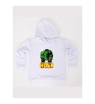 Hulk baskılı kapüşonlu pamuklu kumaş çocuk sweatshirt (Beyaz)
