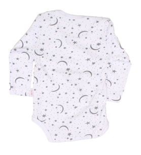 Unisex Beyaz Ay Yıldız Desenli Uzun Kollu Çıtçıtlı Zıbın