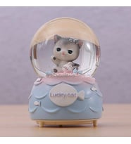 Tatlı Kedi Orta Boy Işıklı Müzikli Kar Küresi-Beyaz (Gri)