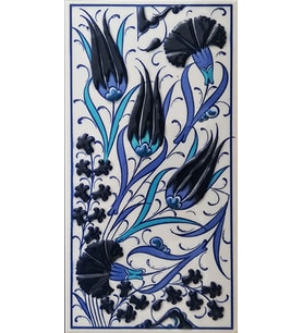 Armada Çini 10x20 Cm ED 224 Üç Lale Mavi Beyaz El dekoru Çini Karo