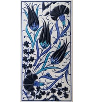 Armada Çini 10x20 Cm ED 224 Üç Lale Mavi Beyaz El dekoru Çini Karo