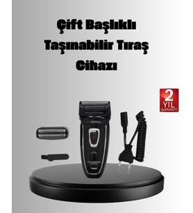Şarjlı Kablosuz Tıraş Makinesi Çift Başlık Kuru Tıraş Ergonomik Taşınabilir