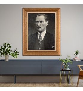 Altın Varaklı Çerçeveli Paspartulu Atatürk Tablo nl02A582 (Gold)