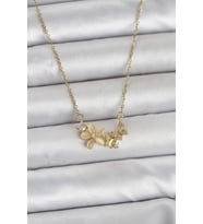 316L Çelik Zincir Gold Renk Çiçek ve Kelebek Model Kadın Kolye - TJ-BKO11038