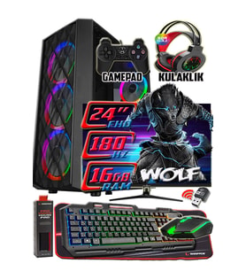 WarboX WOLF 24" 180hz Monitör Xeon X5650 16gb Ram 256gb Ssd 250gb Hdd R7 240-4gb E.kartı Gaming PC (Siyah)