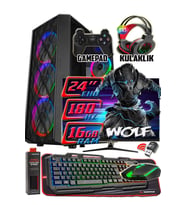 WarboX WOLF 24" 180hz Monitör Xeon X5650 16gb Ram 256gb Ssd 250gb Hdd R7 240-4gb E.kartı Gaming PC (Siyah)