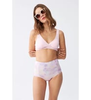 Kadın Pembe Pedli Üst ve Pastel Desenli Yüksek Bel Bikini Takımı