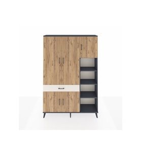 Arges Dolap 10 Raflı Tek Çekmeceli 5 Kapaklı 132x30x195 Antrasit-Çam/Aytaşı