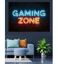 Gaming Zone Neon Işıklı Yazı Dekoratif Kanvas - Mdf Ahşap Tablo
