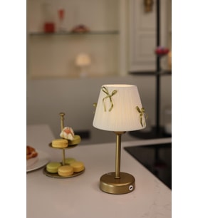 Kadife Süet Gold Fiyonk Kablosuz Şarjlı Masa Lambası (Krem)
