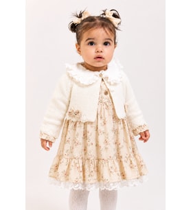 Kız Bebek Çiçekli Elbise Triko Hırka 2’li Takım 3027