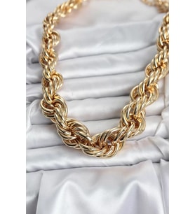 Pirinç Gold Renk Sarmal Halat Model Kadın Kolye - TJ-BKO10634